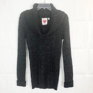 Derek Heart Y2K Cowl Neck Metallic Black Knit Sweater Size M